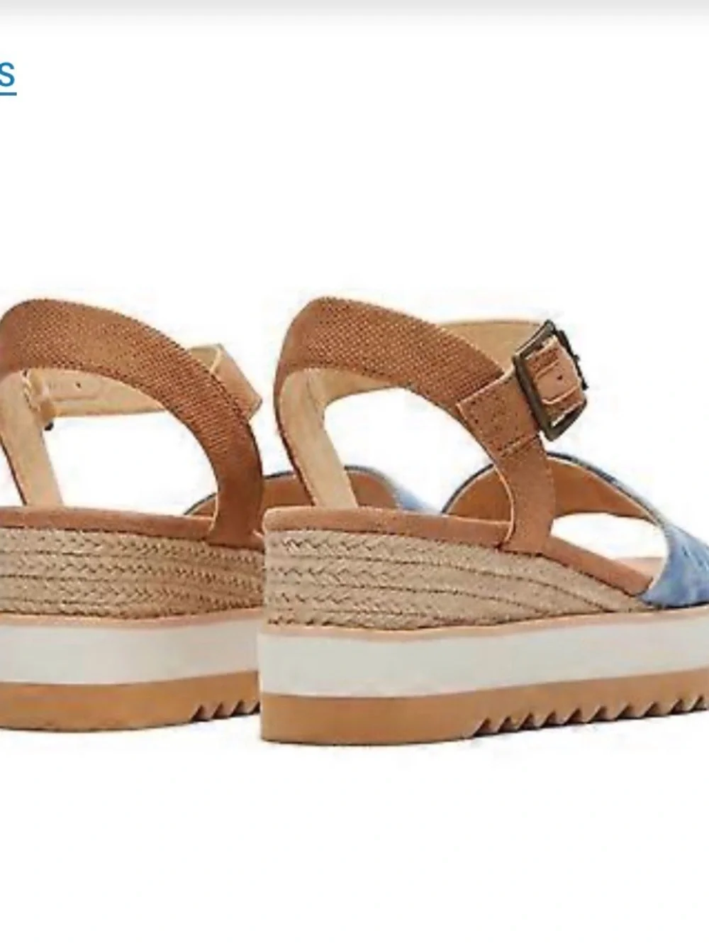 TOMS Diana Blue Platform Ankle-Strap Sandals‎ in Blue and Tan